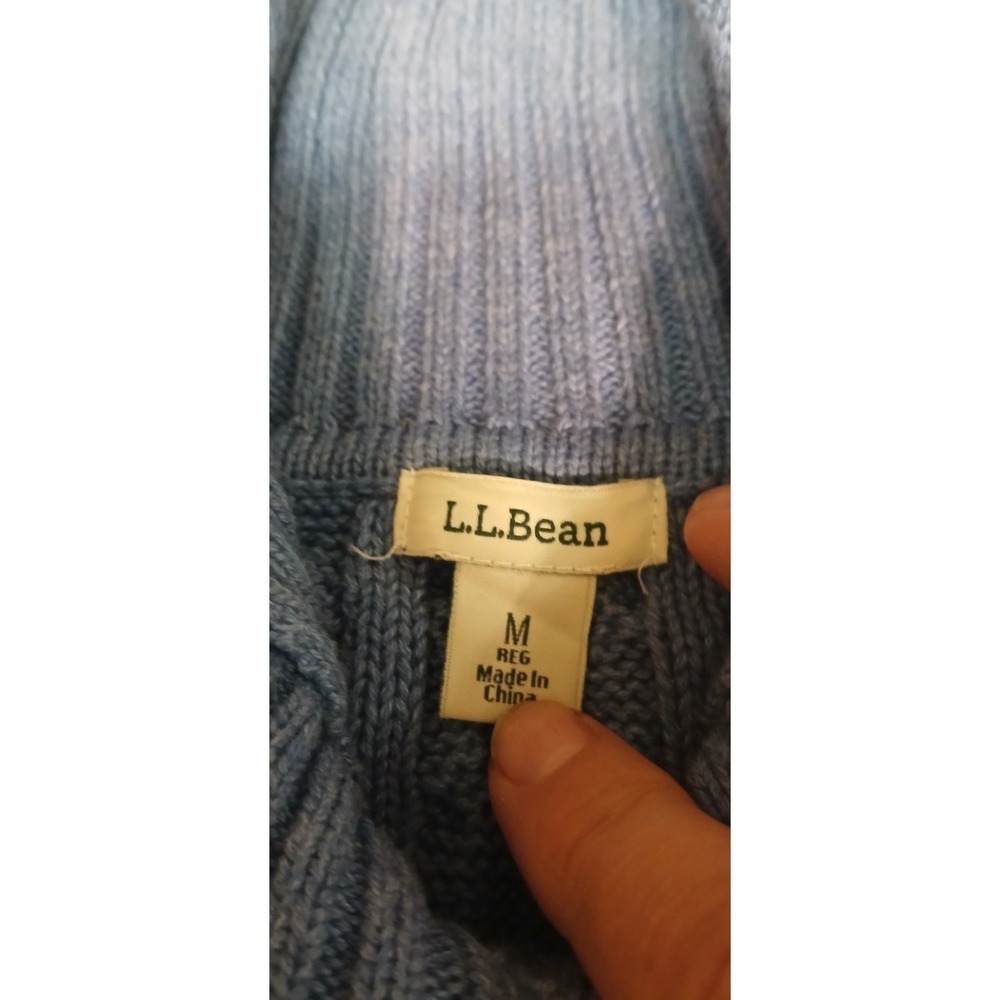 LL Bean Women's Blue Cotton Cable Knit Cardigan Sweater Size Medium Button Front - Picture 6 of 9